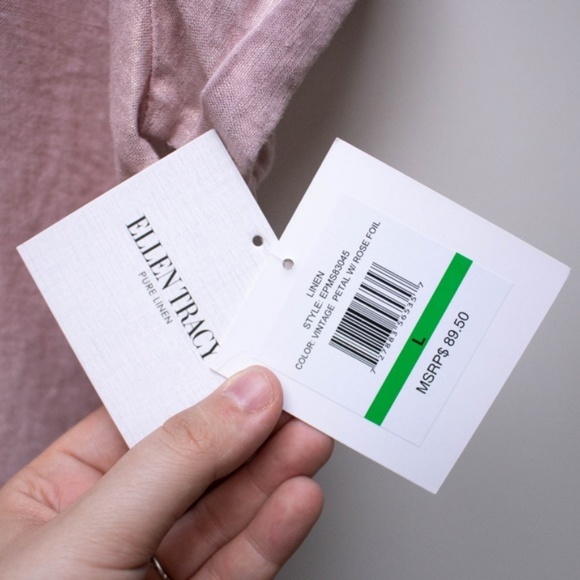 Ellen Tracy | NWT Pink Linen Short Sleeve Blouse - Picture 4 of 7